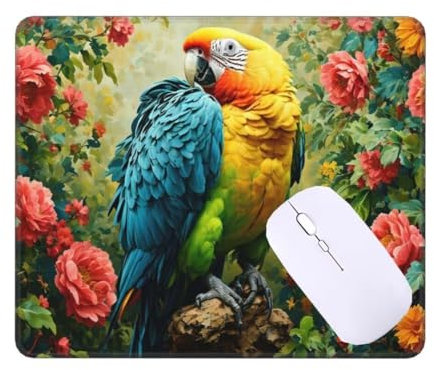 Mauspad Klein 340 X 280 mm Mousepad, Blumenpapagei Mauspad, VerschleißFeste NäHte, Rutschfeste Gummibasis Gaming Mousepad, Wassxerdicht Schreibtischunterlage für Pc,Laptop,Home, Office Geschenk T-5000