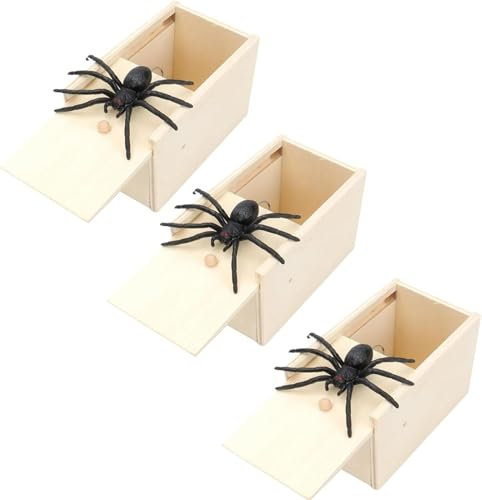 Yulokdwi Spider Prank Box,Spinne Streich Box, Scherzartikel Zum Erschrecken Lustig Spinne In Einer Holzkiste Spielzeug-Streich, Wooden Prank Box with Fake Spiders, for Children, Adults, Party Favours