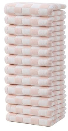 SK Studio Lot de 12 Serviettes de Toilette 35 x 35 cm Coton Serviettes de Bain pour Invité Usage Quotidien, qualité hôtelière, Doux, Rose pâle
