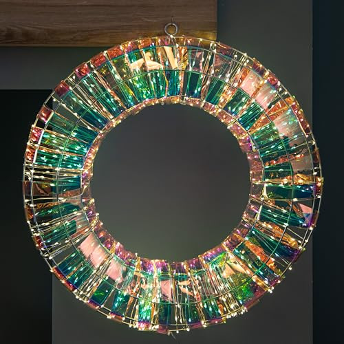 45cm Light up Iridescent Dream Christmas Wreath with 600 Warm White LEDs