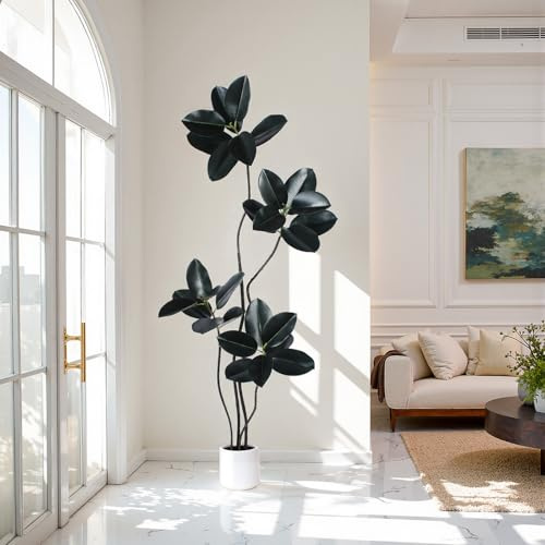 AQUGQ Artificial Rubber Tree 6FT Tall Faux Plants Indoor Artificial Trees Potted - Fake Tree with White Planter Large Floor Plant for Home Office Room Outdoor Decor