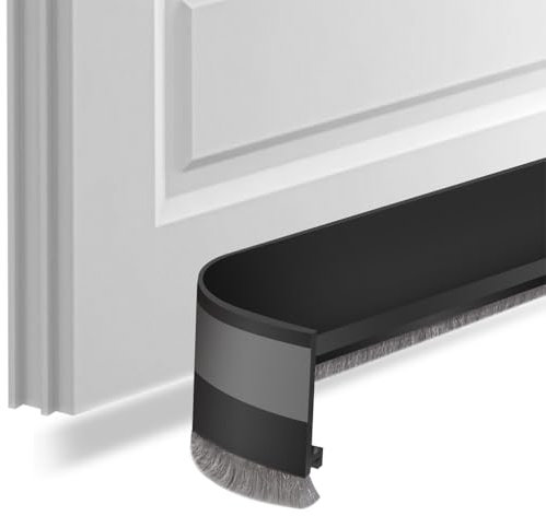 Joint de Porte Autocollant avec Brosse d'Étanchéité - Boudin de Porte pour Chambre (Noir, 5 cm)