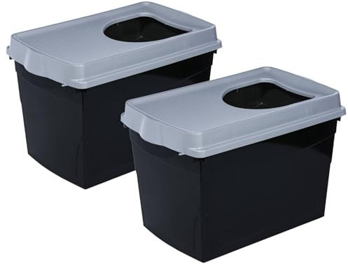 2er Sparpack Katzentoilette Katzenklo mit Einstieg von Oben schwarz-grau 60 x 38,5 x 40 cm
