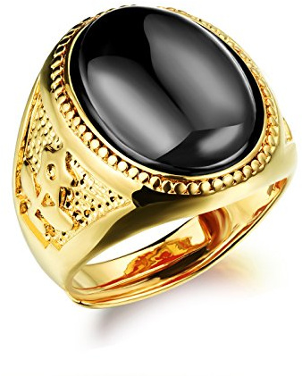 Yanggesi Unisex Black Stone Copper 18k Gold Plated Men's Rings Gold Open Adjustable Ring for Men and Women Wedding Engagement Band