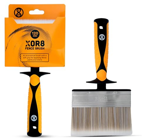 Xor8 Fence Block Brush 120MM, Large Paint Brush with Corrosion-Resistant Ferrule & Soft Grip Handle, High-Capacity Synthetic Bristles, Ideal for Fences, Decks, Walls & Outdoor Painting Projects