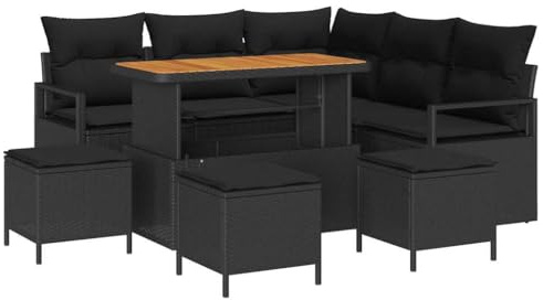 vidaXL 5-teiliges Garten-Sofa-Set mit Kissen, Schwarz, Rattan – Perfekte Outdoor-Möbel zum Entspannen, Essen oder für die Terrasse im modernen Lounge-Stil.
