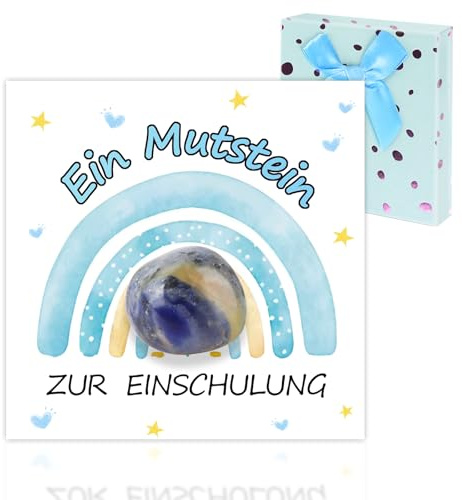 SUBRINGE Geschenke zur Einschulung Jungen Schultüte Füllung 2025, Glücksbringer Mutstein Einschulung, Schulkind Geschenk mit Motivationskarte, Einschulungsgeschenke, Mutmacher für Kinder (Blauer)