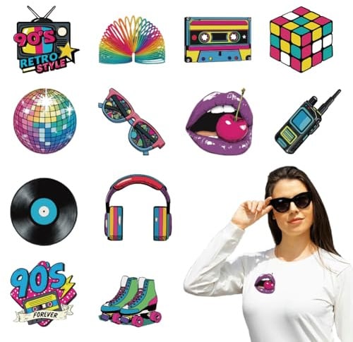 arricraft 12 Blatt Retro Hip Hop Aufkleber Zum Aufbügeln Neon Disco Stil Druck Transfer Aufkleber Für DIY T Shirt Jeans Rucksäcke Familien Kleidung Hut Dekoration Applikation
