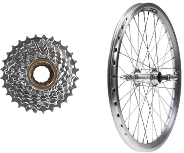 20 Zoll Hinterrad Laufrad – Dynamic Aluminium Felge 406-19C Silber – 36 Loch – 135 mm Einbaumaß – Alu-Nabe für 6/7/8-fach Schraubkranz – inkl. 8-Fach Ritzel 13–28 Zähne