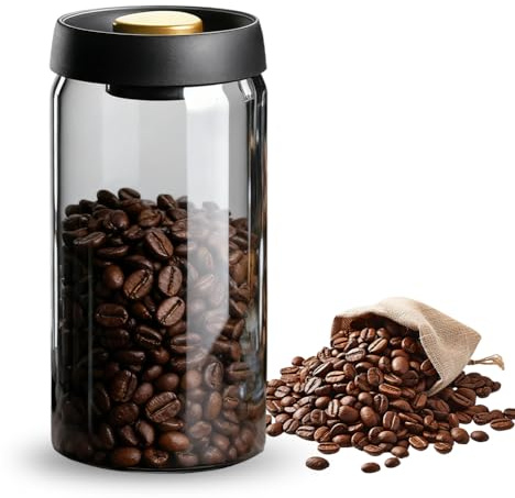 XJJAUGKLY Luftdichte Kaffeedose 1800 ml, Kaffee Vorratsdose mit Vakuumdeckel, Nachhaltige Aufbewahrung Vakuum Kaffee Dose, Kaffeebehälter Aus Glas für Kaffeebohnen, Tee,Nüsse Feuchtigkeits