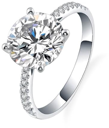 Tolldek Echt Weißgold 18K Au750 Diamantring, 4 Klaue Hochzeitsring mit Rundschliff 2ct Labor Erstellt Diamant, Gold 750 Ring Allergiefrei, Gr.52 (16.6)