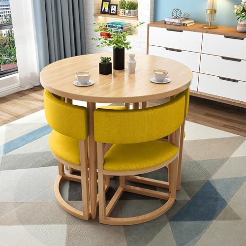 Moderner gelber runder Esstisch und Stuhl-Set für Empfang, Verhandlungen und Freizeitbereiche – perfekt für Wohn- und Lounge-Räume