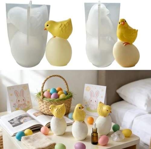 2 Stück Silikonformen Gießformen Ostern Huhn Silikonform Ostern Eier Form | Ostereier Kerzenform Silikon Gießform Frühling Gipsform Epoxidharz Eier Form für Kerzen Seifen Tiere Gipsform zum Gießen