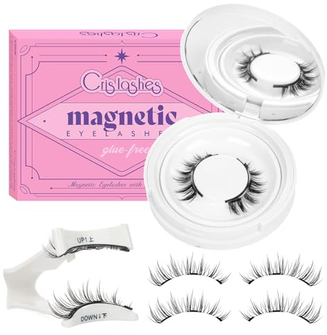 Crislashes Kit de faux cils magnetique avec applicateur, cils-magnetique sans eyeliner ni colle, faux cils magnétique faciles à poser et à retirer, effet naturel et réutilisables (E)