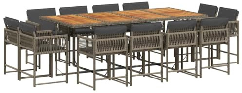 Foknhdi 220x106 cm Gartenmöbel Set 13-TLG Poly Rattan Lounge mit 12 klappbaren Gartenstühlen und Akazienholz-Tisch Robustes Essgruppe für Terrasse Outdoor Wohnbereich
