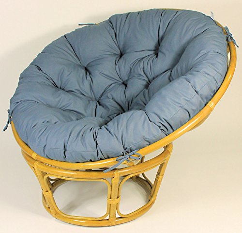 Rattan Papasan Sessel, Papasansessel inkl. hochwertigen Polster, D 110 cm, Fb. Honig Polster grau/blau