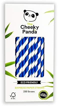The Cheeky Panda Bamboo Paper Straws | 250 Coloured Drinking Straws with Blue Stripes