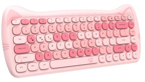 ZIYOU LANG 3060i Tastiera per Computer Carina Senza Fili, Lovely Cat Tastiera Bluetooth Sottile Retrò Silenziosa con Typewriter Round Matte Texture Keycap QWERTY per PC Laptop Mac-Colorato Rosa