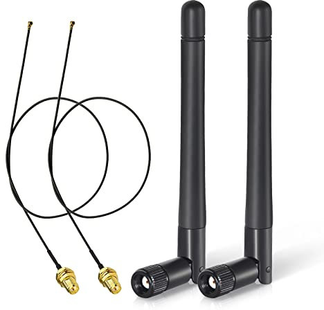 Bingfu Dual Band M.2 WiFi Antenna 2.4GHz 5GHz 5.8GHz 3dBi MIMO RP-SMA Male External Aerial (2-Pack) + 2 x 30cm NGFF IPEX4 to RP-SMA Cable for M.2 NGFF Intel Wireless Network Card WiFi Adapter Laptop