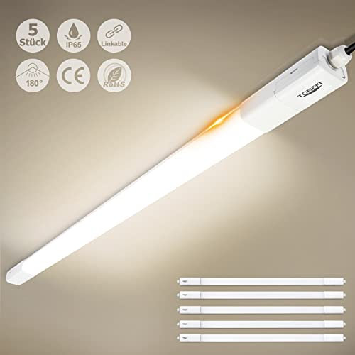 Tonffi 5 Pièces Reglette Tube LED 150cm, 60W 7000LM Neon Led Étanche IP65, Pouvant être lié Luminaire Plafonnier LED pour Atelier, Garage, Bureau, Cave Blanc Neutre 4000K