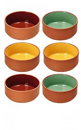Generico Set di 6 ciotole in terracotta colorate, Tegamini Microonde in terracotta per la gastronomia e la cucina, Finger food, aperitivi, stuzzichini 175 ml, diametro 12 cm x h.4,5 cm Tegami coccio