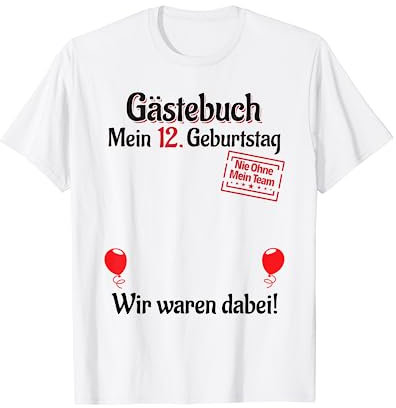 12 Jahre Gästeliste Junge Mädchen Gästebuch 12. Geburtstag T-Shirt