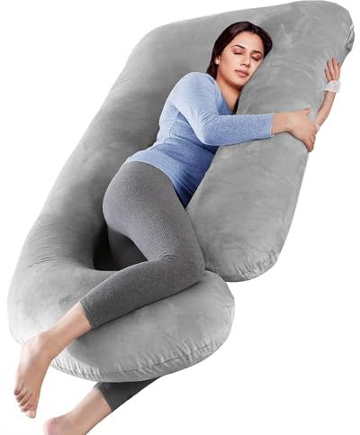 MOXTOYU Pregnancy Pillow for Sleeping, 53in 100% Cotton G-Shape Maternity pillow with Velvet Cover, Detachable & Washable Full Body Pillow for Pregnant Women, Support for Back, Legs, Belly, Hip - Grey