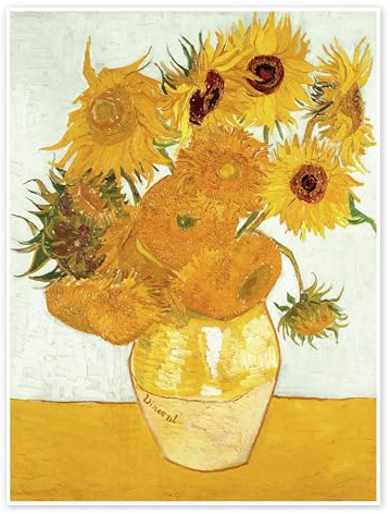 Posterlounge Zwölf Sonnenblumen in einer Vase Poster | 50 x 70 cm von Vincent van Gogh Gelb Wandbilder Wanddeko
