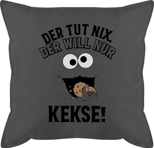 Kissen 50x50 - Karneval & Fasching - Der tut nix der will nur Kekse I Krümelmonster I Keksmonster - 50 x 50 cm - Grau - karnevalskissen fasching- keks karnevals carnevale motto faschings cookie