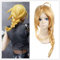 RONGYEDE Anime cosplay perücke Fullmetal Alchemist Cosplay Edward Elric Mittlere goldene lange gerade gerade geflochtene synthetische Perücken Anime Kostüm Party Perücke + Perücke Kappe