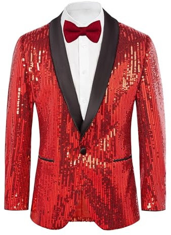 GRACE KARIN Weihnachten Valentinstag Neujahr Dating Pailletten-Blazer Regular Fit Reverskragen Anzug Rot M