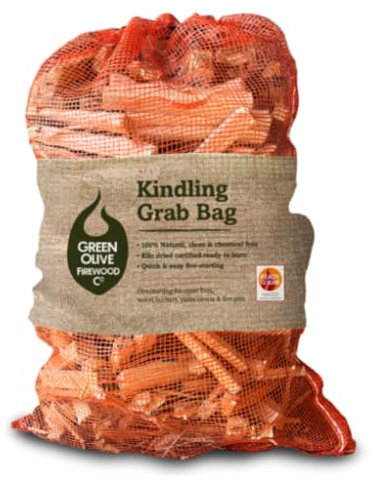 Green Olive - Bolsa de agarre para palos de leña, tamaño XL, 6 kg, secado al horno, encendido rápido, encendedor de fuego de larga duración, ideal para quemadores de leña, barbacoas y chimeneas