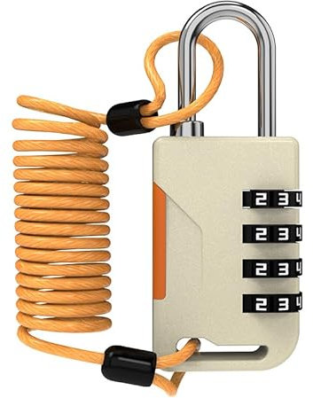 UP Security Cadenas de ski, petit cadenas à combinaison avec câble rétractable (Câble 91 cm), cadenas à câble pour usage extérieur, snowboard, bagages de voyage, sac à dos, vélo, casque moto (Doré)