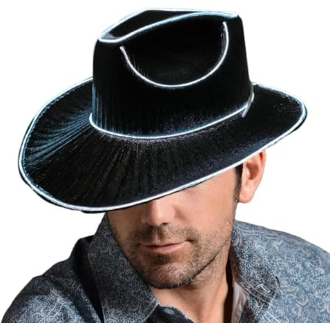 Dtaigou Leuchtende Neon-Glitzer-Hüte, leuchtende Cowboy-Mütze, LED-Cowboy-Hut, Cowgirl-Hut, leuchtende Hüte, für Männer und Frauen, Kostüm-Mütze