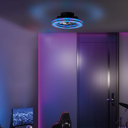 Lightbox LED Deckenlampe mit leisem Ventilator & RGB-Front Light | Ø 42 | schwarze Deckenleuchte | Gaming Lampe dimmbar | per Fernbedienung | 26 W | 2700-6500 K | 3100 lm | aus Kunststoff
