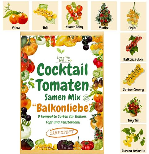 Cocktail Tomaten Samen Mix „Balkonliebe“ – 9 kompakte, samenfeste Sorten für Balkon, Topf & Fensterbank – Premium Saatgut, Gemüseanbau für Zuhause