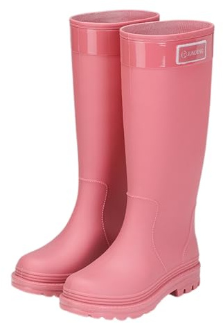 Stivali Da Pioggia Donna,Stivali Pioggia Donna Alti di Gomma Stivaletti Impermeabili Boots Antiscivolo Tacco Basso Galosce Taglie Forti ​​Tinta Unita Outdoor per Escursionismo e Giardino Rosa 37
