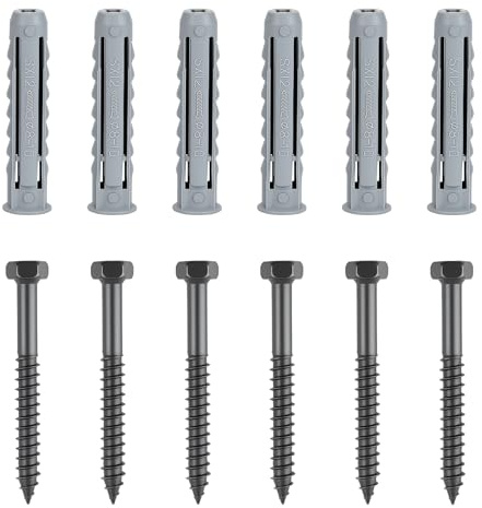 6 Pack Screws and Wall Plugs Set, OIHCAZ M8 Bolts & Raw Plugs, Plasterboard Wall Screw Set for TV Bracket Aerial Sky Dishes Mast Shelves Mounting