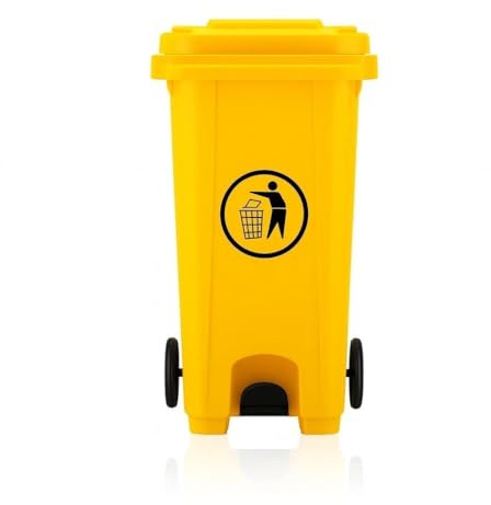 Stalwart Large Pedal Wheelie Bin 100L – Heavy Duty Rubbish & Waste Bin 74×53×45cm – Hands-Free Pedal Mechanism sutable for recyling waste indoors or outdoors (Yellow)