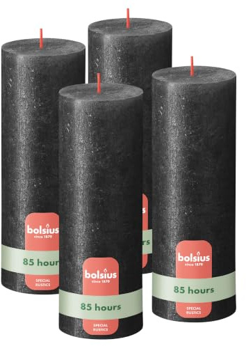 Bolsius - Rustik Kerze - anthrazit - metallic - 19 cm - 4 Stück – dekorative Kerzen – enthalten natürliches Pflanzenwachs – ohne Palmöl