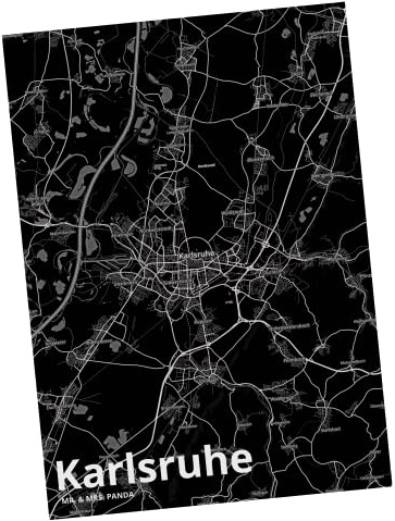 Mr. & Mrs. Panda Postkarte Karlsruhe - Geschenk, Ansichtskarte, Stadt, Grußkarte, Postkarten, Fotokarte, Dorf Karte Landkarte Map Stadtplan, bildkarte
