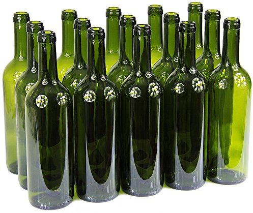Botella de vino de 750 ml, con o sin corcho, vacía. 3 colores, verde oliva, 48 Stk. ohne Korken