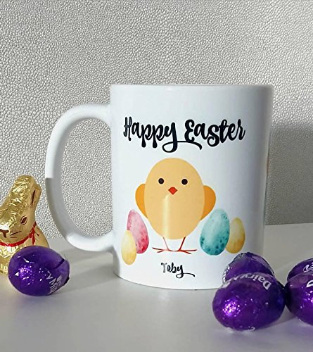 Personalised Easter name mug with Chick and eggs Family Coffee hot chocolate mug for Easter