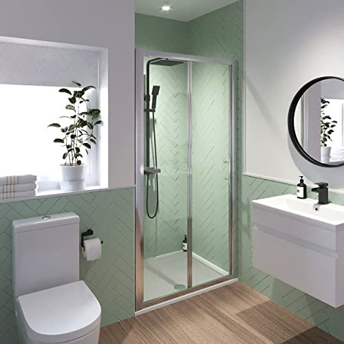 Luxura® 900mm Bifold Folding Shower Door Screen for Wet Room Cubicle Enclosures, 6mm Safety Glass Space Saving, Framed, Polished Chrome