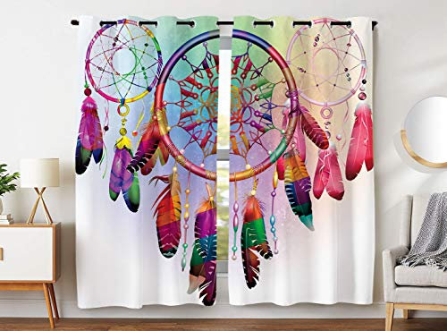 Violetpos 245 x 140 cm Bunter Traumfänger Rot Blau Feder Gardinen Blickdichter 2er Set Vorhang Verdunkelung mit Ösen für Schlafzimmer Wohnzimmer