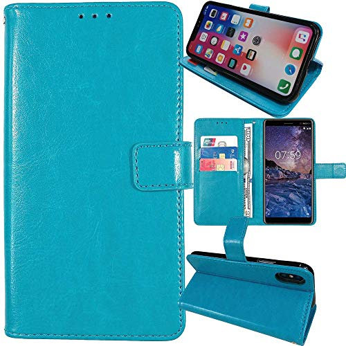 Dingshengk Flip Retro Leder Tasche Hülle Für TP-Link Neffos C9A 5.45 Lederhülle Handyhülle Schutzhülle Klapphülle Handytasche Handy Etui Brieftasche Cover Case Abdeckung (Blau)