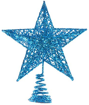 Amosfun Glittered Christmas Tree Topper Star Treetop for Christmas Tree Decoration or Home Decor (Blue) 25cm