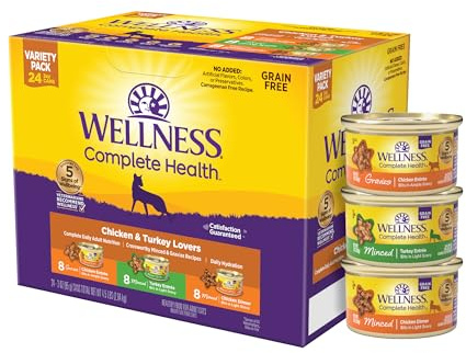 Wellness Complete Health Gravy and Minced Variety Pack Adult Canned Wet Cat Food, Natural, Protein Rich, Grain Free, Chicken and Turkey Lovers, 3 oz, Pack of 24 Cans