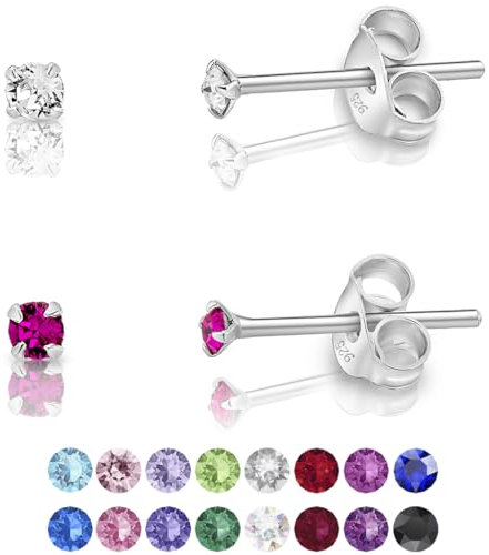 Set di Orecchini Argento 925 - Orecchini Punto Luce Argento 925 con Brillantini di Cristallo - Orecchini Donna Piccoli - Orecchini a Perno - Orecchini Colorati - Orecchini Fucsia e Diamante