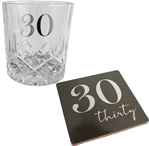 30th Birthday Gift Cut Glass Whisky Tumbler & Coaster Set Gift Box